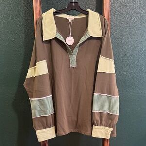 Casual Olive and Tan Women's Button Down Shirt